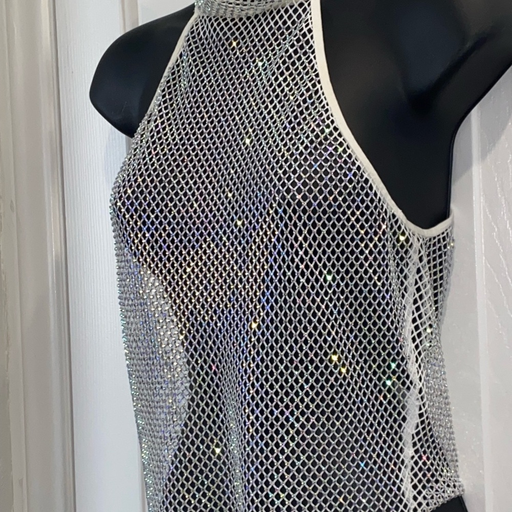 Hot & Delicious top White Mesh Halter top M - Picture 4 of 5